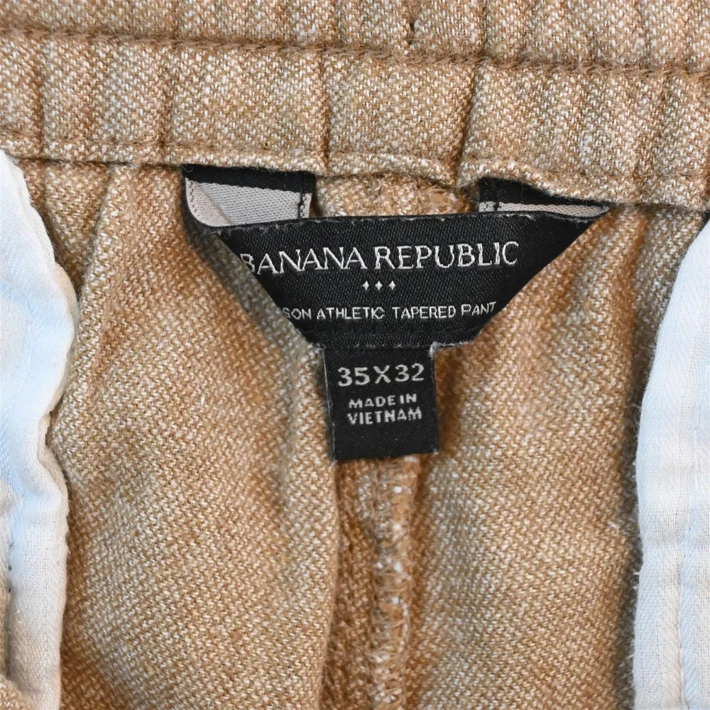 Banana Republic 35x32 Brown Linen Drawstring Mason Athletic Tapered Mens Pants